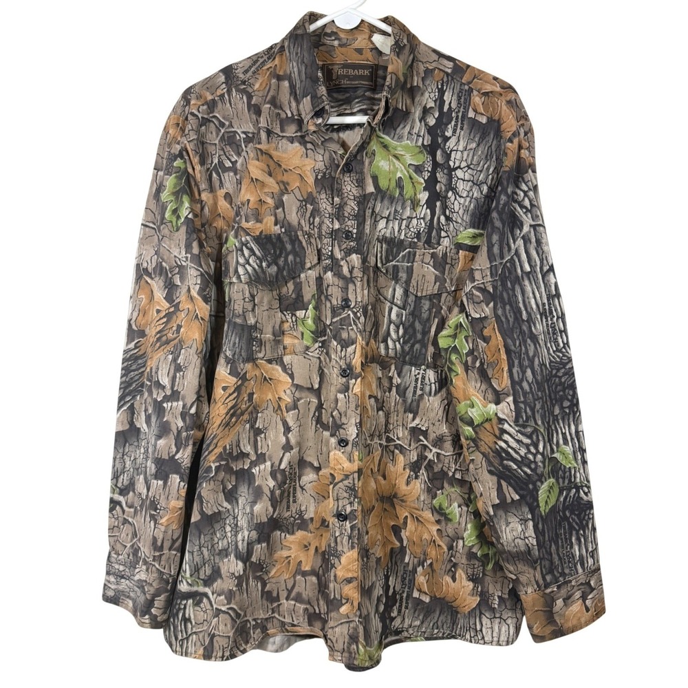 Vintage Trebark Lynch Superflauge Camo Shirt Mens LG Button Down Hunting Cotton